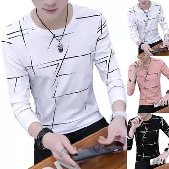 Мужские осенние топы с длинными рукавами и принтом Slim Fit с круглым вырезом, пуловер, футболка M белый