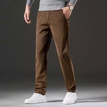 Мужские осенние вельветовые брюки с высокой талией и ромбовидной клеткой, прямые повседневные брюки больших размеров со средней талией, литературные брюки 42