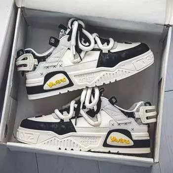 Мужские осенние вулканизированные кроссовки из искусственной кожи, дышащие кроссовки для бега на шнуровке, амортизирующие кроссовки на платформе для мужчин, повседневная обувь 39