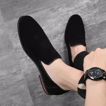 Мужские остроносые кожаные туфли из антибархатной кожи Британские мужские туфли Lazy Tide Shoes Doudou Shoes A0706-A 38 коричневый