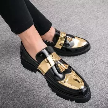 Мужские остроносые кожаные туфли Мужская корейская версия толстой подошвы с увеличенным носком Модные туфли Brock с одной педалью Лакированная кожа Деловые повседневные рабочие туфли 39 чёрный