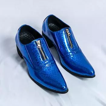 Мужские остроносые мокасины из искусственной кожи на высоком каблуке, удобные, износостойкие, модные, для парикмахеров, ночных клубов, мужская обувь, большие размеры 38-46 38 чёрный