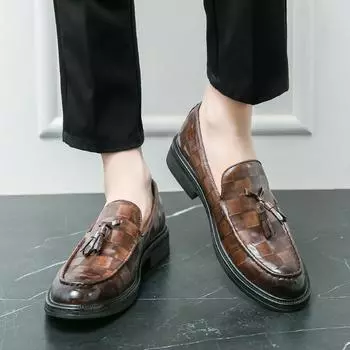 Мужские остроносые мокасины Модный джентльменский стиль с кисточками Повседневные вечеринки свадьбы отдых на природе деловой мужской Прогулочная обувь 38 чёрный