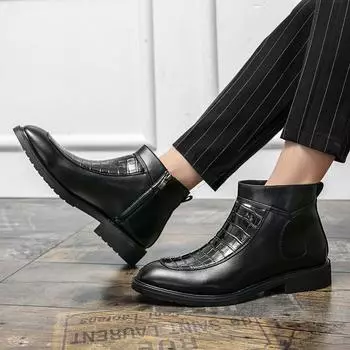 Мужские остроносые высокие кожаные ботинки Модные британские туфли для свадьбы, вечеринки, отдыха на природе, мотоциклетные мужские ботинки 37 чёрный