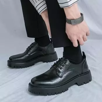 Мужские оксфорды, черные, на платформе, с подъемом, формальные броги, коричневые, со шнуровкой, увеличивающие рост, кожаные туфли на толстой подошве EU:38 чёрный