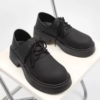 Мужские оксфорды из кожи с круглым носком на платформе из Кореи, слипоны на толстой подошве, мужские туфли дерби, повседневные мокасины, мужские официальные туфли 39 чёрный