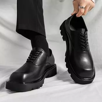 Мужские оксфорды на толстой подошве, дерби, туфли на платформе, черные, с квадратным носком, для увеличения роста, панк-мотоциклетные ботинки, большой размер EU:38 чёрный