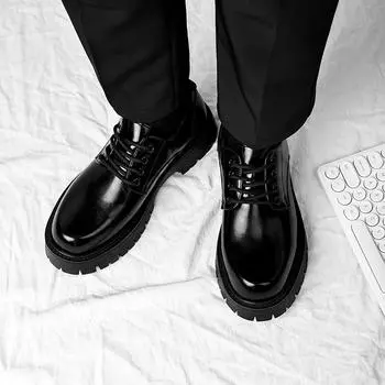 Мужские оксфорды на толстой подошве, увеличивающие рост, черные, увеличивающие рост, мотоциклетные ботинки, большой размер EU:38 чёрный
