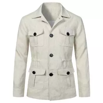 Мужские пальто, куртка-сафари, льняной британский ретро-костюм в стиле джентри, карманы, верхняя одежда, модные однотонные мужские топы M армия зеленый