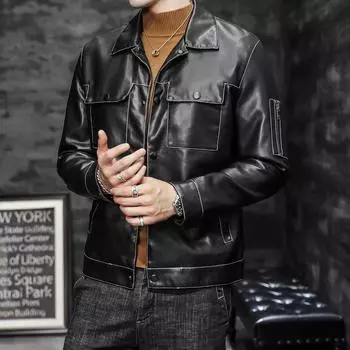 Мужские пальто, весенние и осенние кожаные куртки, новая мужская мода, корейский стиль, тонкие, стройные, модные M