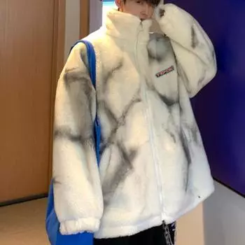 Мужские парки с принтом тай-дай на молнии, утепленные зимние куртки больших размеров с воротником-стойкой для пар M бежевый