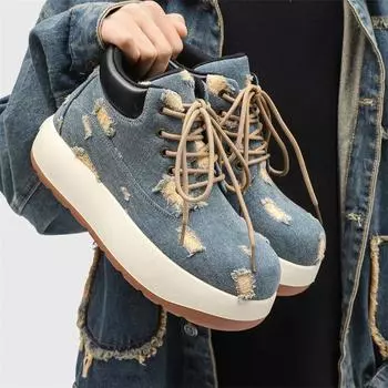 Мужские парусиновые ботинки для работы на открытом воздухе, ботинки для весны в стиле ретро, массивные кроссовки с большой платформой, ботильоны на шнуровке, модные 40 синий