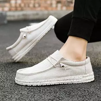 Мужские парусиновые лоферы без шнуровки, повседневные топсайдеры 42 бежевый