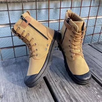 Мужские парусиновые сапоги на молнии, повседневная обувь с высоким верхом, мужская обувь на платформе для джунглей, повседневные ботинки для походов на открытом воздухе для мужчин, 2024, парусиновые кроссовки 39 чёрный