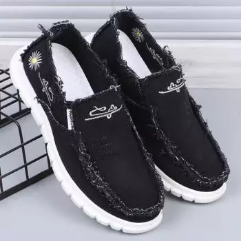 Мужские парусиновые слипоны в стиле 2025 года 36 чёрный