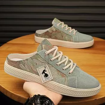 Мужские парусиновые тапочки, летние, новые, дышащие, на мягкой подошве, повседневные тапочки, сандалии для вечеринок, полутапочки Joker Tide, тканевая обувь 42