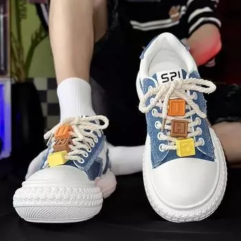 Мужские парусиновые туфли 2024 года, новые осенние низкие туфли, увеличивающие рост, на толстой подошве, белые туфли, мягкая подошва, повседневная обувь на шнуровке для студентов 39