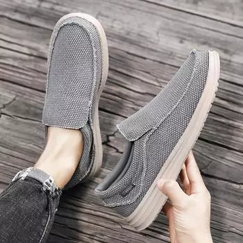 Мужские парусиновые туфли, черные, без застежек, для вождения, повседневные, синие, с широким носком, для дальних больших размеров, легкие EU: 39 серый