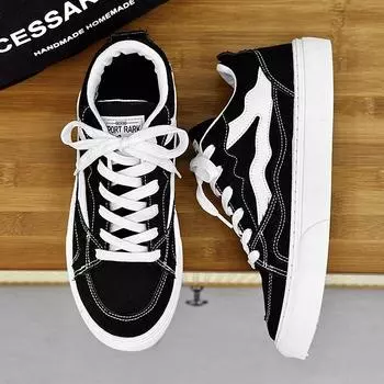 Мужские парусиновые туфли Классические дышащие парусиновые кроссовки Мужская повседневная обувь Уличная обувь в стиле хип-хоп для мужчин 45 чёрный