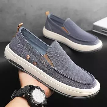 Мужские парусиновые туфли, лоферы, дышащие кроссовки, удобные повседневные мужские туфли, легкие туфли на плоской подошве для ходьбы 39 чёрный