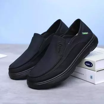 Мужские парусиновые туфли. Модная дышащая повседневная обувь на толстой подошве. Удобные мужские кроссовки. Модные универсальные мокасины с низким вырезом. 39 чёрный