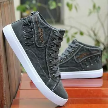 Мужские парусиновые туфли на шнуровке, повседневная дышащая спортивная обувь, высокие кроссовки 39 синий