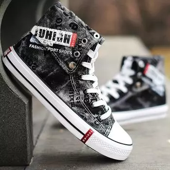 Мужские парусиновые туфли в стиле хип-хоп, джинсовые туфли с высоким берцем, повседневные туфли со шнуровкой, студенческие туфли на плоской подошве для уличного скейтбординга, теннисные туфли для мужчин 39