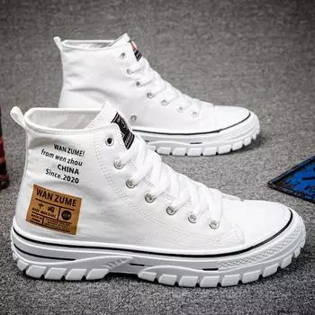 Мужские парусиновые туфли, высокие мужские кроссовки, повседневные дышащие ботинки на плоской подошве, удобные спортивные ботинки для мужчин, official-website44 39 белый
