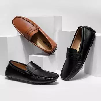 Мужские пенни-лоферы, мокасины, обувь для вождения без шнуровки на плоской подошве, топсайдеры 39 чёрный
