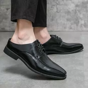 Мужские пенни-лоферы Mule, черные кожаные сабо, летние модельные туфли, удобные повседневные туфли без застежки с открытой спиной для мужчин 38 чёрный