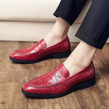 Мужские пенни-лоферы с кончиками крыльев, красное платье, деловой кожаный смокинг, свадебные пиджаки, туфли-седки для мужчин EU:38 чёрный