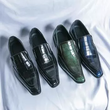 Мужские пенни лоферы, зеленые, синие, черные модельные свадебные туфли с кончиками крыльев, удобные стильные кожаные блейзеры для выпускного вечера, танцевальная обувь с острым носком для мужчин EU: 38 чёрный