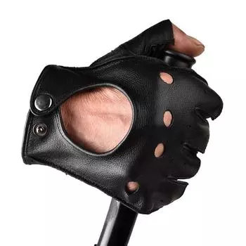 Мужские перчатки без пальцев с половиной пальца для вождения, фитнеса, мотоцикла, велоспорта, козлиной кожи, мужские перчатки из искусственной кожи, варежки M чёрный