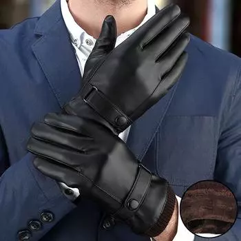 Мужские перчатки, черные зимние варежки, сохраняющие тепло, с сенсорным экраном, ветрозащитные, водительские перчатки, мужские, осенне-зимние, из искусственной кожи, деловые чёрный