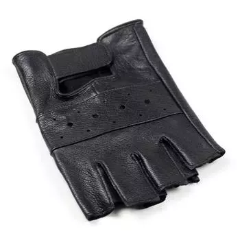 Мужские перчатки для вождения из овечьей кожи, перчатки для фитнеса, тактические перчатки с полупальцами, черные перчатки для отдыха, фитнеса, велоспорта, искусственная кожа чёрный