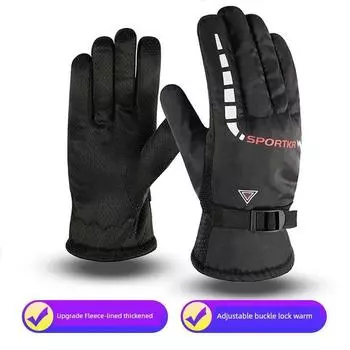 Мужские перчатки Heattech для улицы, нейтральные, взрослые, утолщенные, для велоспорта, зимние, для катания на лыжах, с флисовой подкладкой, ветрозащитные, нескользящие перчатки Red [a pair of]] One size