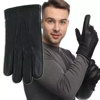 Мужские перчатки из искусственной оленьей кожи, уличные, с пухом, утолщенные, зимние, теплые, для изготовления перчаток с пальцами, мотоциклетные, Glo XS чёрный