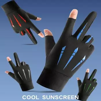 Мужские перчатки из ледяного шелка, тонкие дышащие перчатки для верховой езды, износостойкие перчатки для вождения с половиной пальца красный