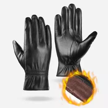 Мужские перчатки из овчины из натуральной кожи, зимние, теплые, меховые, утепленные, лоскутные перчатки XL чёрный