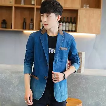 Мужские пиджаки, весенние и осенние узкие джинсовые вещи в корейском стиле, универсальные повседневные пиджаки, элегантные мужские костюмы с лацканами M