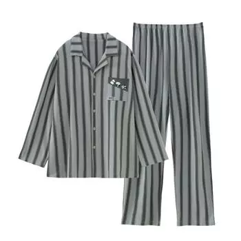 Мужские пижамные комплекты с полосатым принтом, пижамный комплект с отложным воротником, пижамный костюм с длинным рукавом, ночная рубашка на весну и осень, мужской комплект из 2 предметов, пижамы, домашняя одежда L