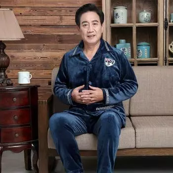 Мужские пижамы среднего и пожилого возраста, осень и зима, бархатные, толстые, свободные, коралловые, бархатные, домашний сервис XXL