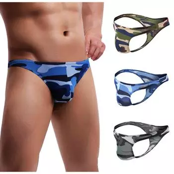 Мужские плавки камуфляжная сетка тонкая с низкой талией сексуальное дышащее нижнее белье M