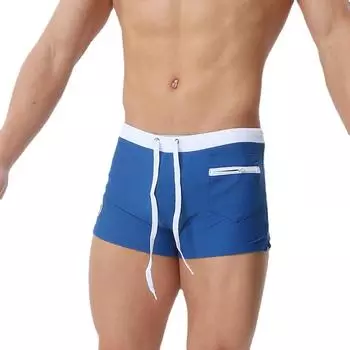 Мужские плавки с передним карманом, облегающие сексуальные купальники, пляжная одежда, загар, серфинг, тренажерный зал M темно-синий
