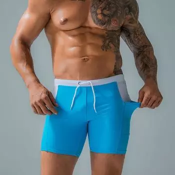 Мужские плавки средней длины из Европы и Америки. Профессиональные шорты для плавания с боковыми карманами. Быстросохнущие боксеры для бассейна и пляжа. M