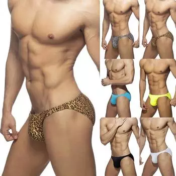 Мужские плавки, трусы с низкой талией, треугольные пляжные трусики с леопардовым принтом M белый
