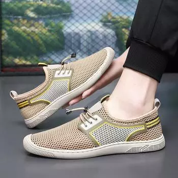 Мужские плетеные кроссовки Fly-Woven, дышащие и легкие, кроссовки с мягкой подошвой для активного отдыха, модные и дырявые кроссовки 36 хаки