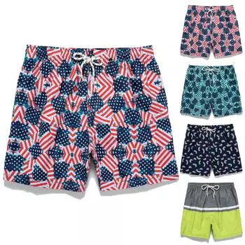 Мужские пляжные брюки для отдыха и отдыха с персонализированным принтом и сетчатыми свободными быстросохнущими плавками XL зелёный