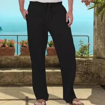 Мужские пляжные брюки с широкими штанинами, прямые боковые карманы, эластичные тонкие однотонные спортивные штаны для бега в тренажерном зале, длинные спортивные штаны с завязками на талии XL синий