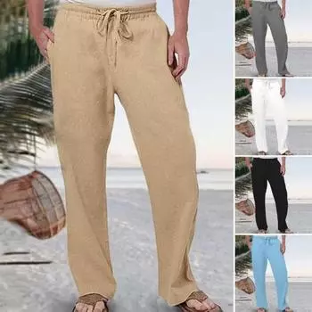 Мужские пляжные брюки с широкими штанинами, прямые тонкие боковые карманы, эластичный пояс на шнурке, сплошной цвет, тренажерный зал, тренировки, бег XL чёрный